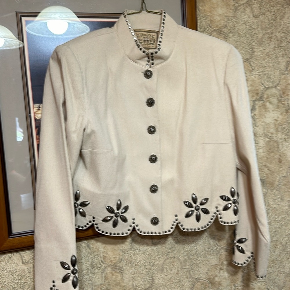 Double D Scalloped Jacket  & Matching Sheath Dress in a buttercream color.